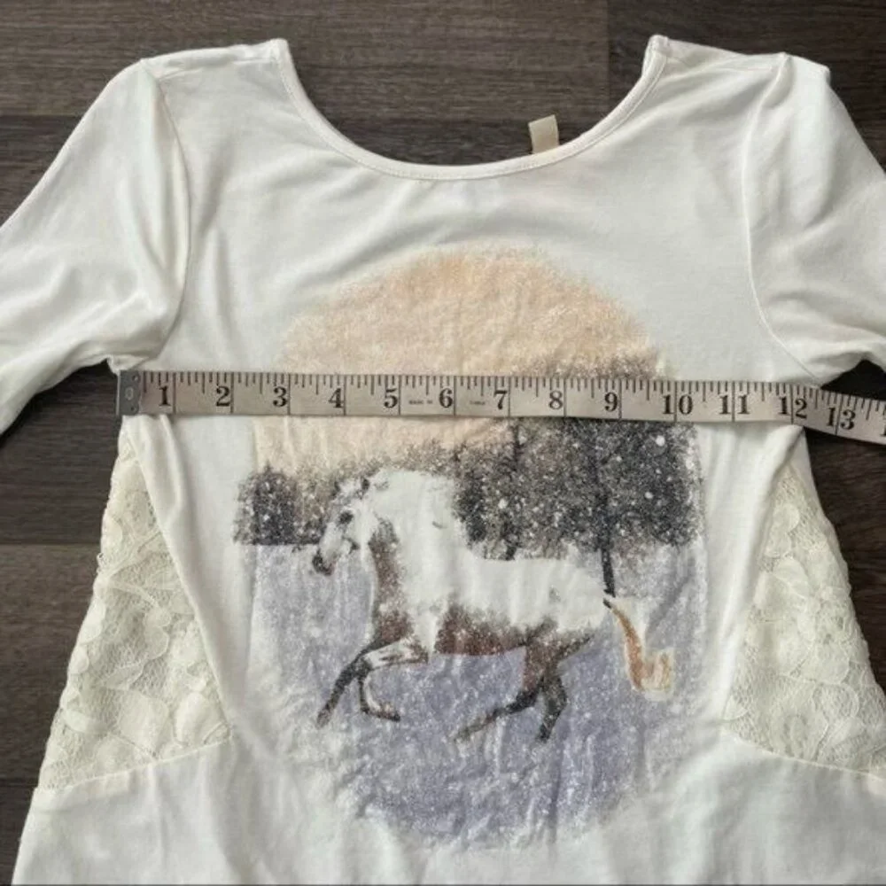 GB Girls Ivory Long Sleeve Top with Unicorn Print Shimmer Lace& Asymmetrical Hem - Picture 7 of 9